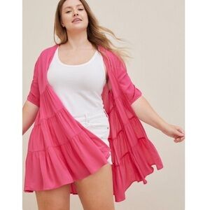 Torrid Ruffle Tiered Kimono - Crinkle Gauze Neon Pink